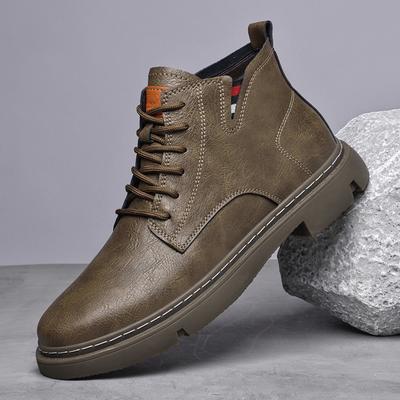 Heißer Verkauf Mode Motorradstiefel für Herren Komfort Plateau Stiefeletten Schnürung Echtes Leder Freizeitschuhe Vielseitig Mann Botas