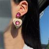 Fashion Classic Pink Color Crystal Enmale Earrings For Women Girls Exquisite Design Pendant Flower Ear Rings Jewelry Accessories