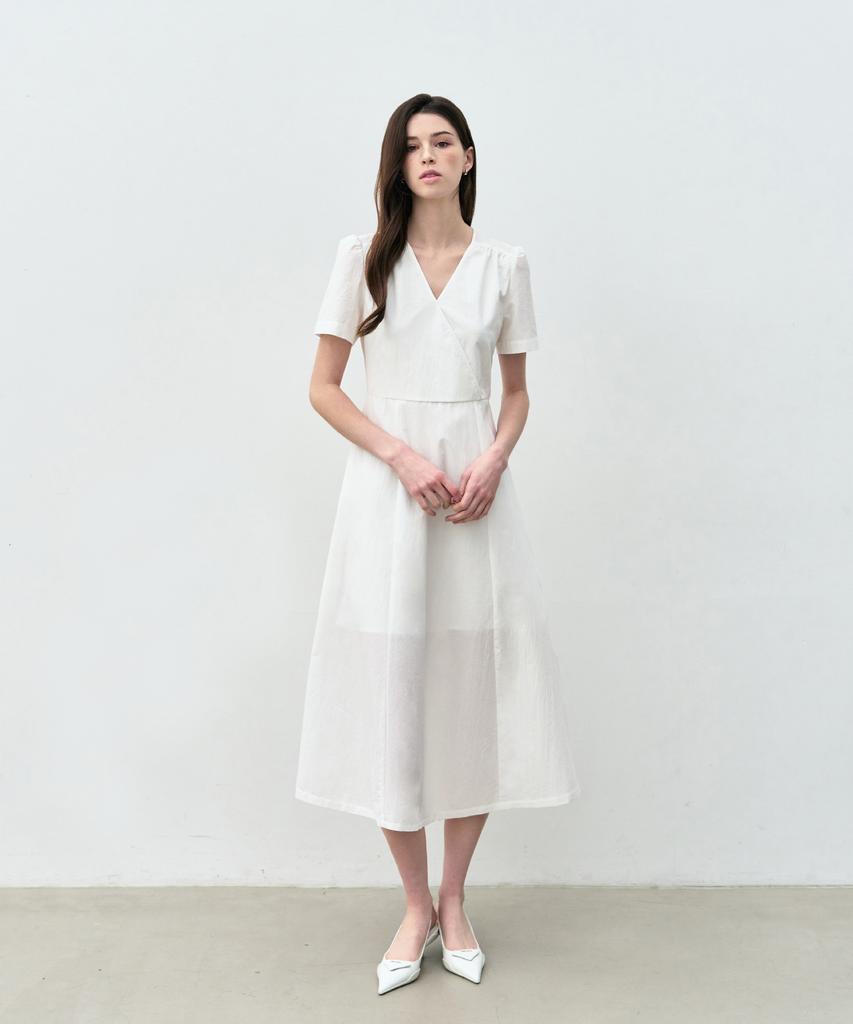 BASIKA Soft Wrap Cotton Dress (White)