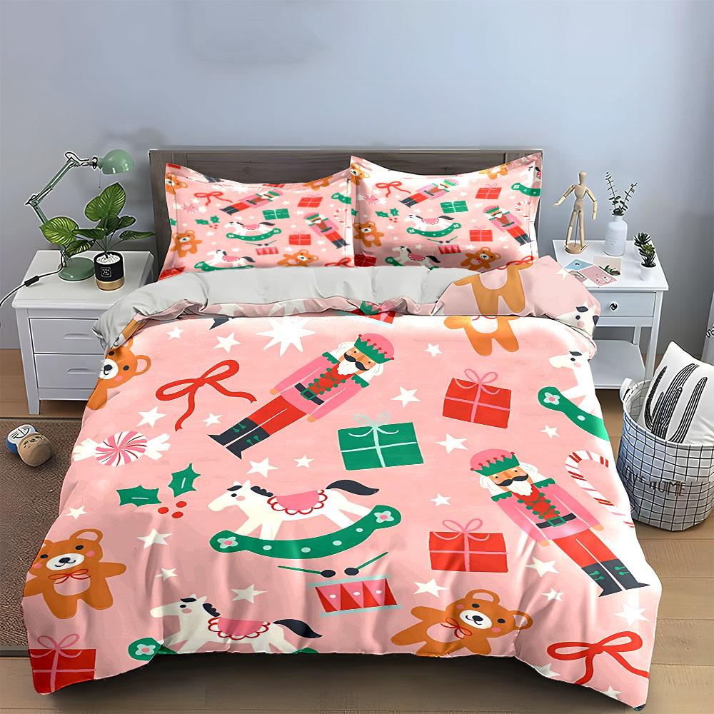 Christmas Nutcracker Pattern Bedding Duvet Cover Set Duvet Cover Pillowcases  (1*Duvet Cover 2*Pillowcases, without duvet insert)