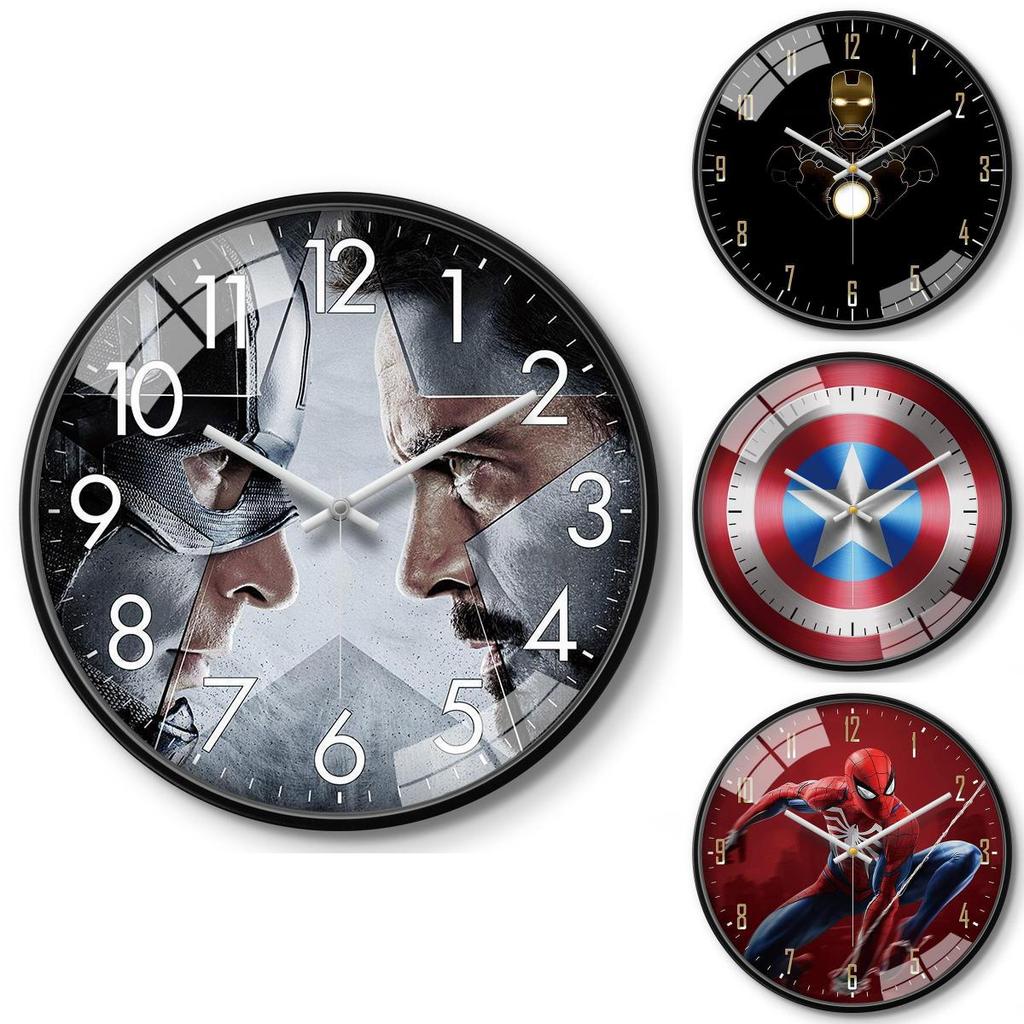 Marvel Captain America Iron Man Spider-Man Muster Wanduhr für Kinderzimmer Dekoration