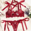 Elegant French Lace Push-Up Bra & Lingerie Set with Bow Tie