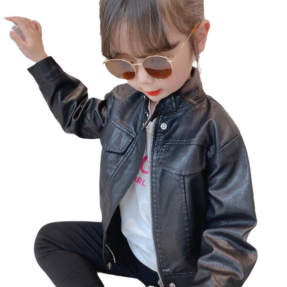 Mädchen Herbst Streetstyle Lederjacke - Koreanischer Cooler Fleecegefütterter Wintermantel