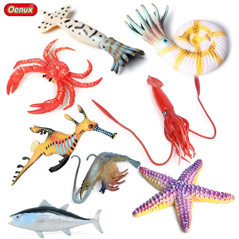 Marine Life Animal Simulation Toy Set: Squid, Crab, Starfish, Tuna