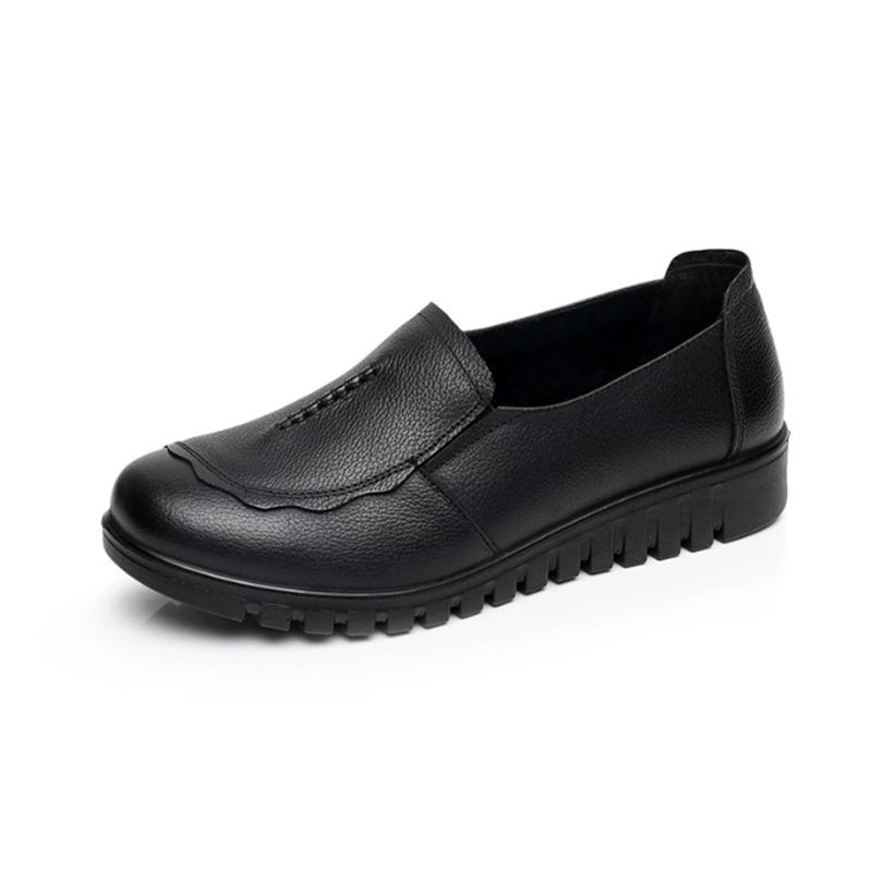 Fashion New Women's Single Shoes Genuine Leather Wedge Heel Women's Shoes Soft Sole Middle-aged Elderly Flat Cowhide Mother's Shoes