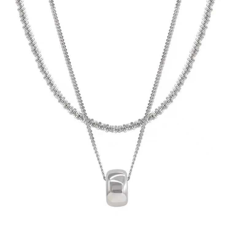 

Silver double-layer ring necklace boys and girls cold wind niche autumn and winter sweater accessories women