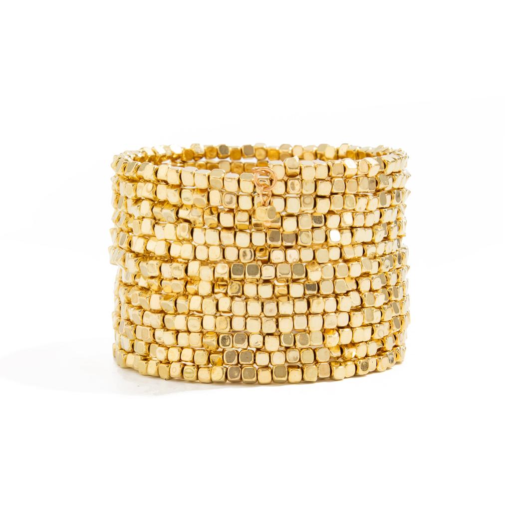 Stylish And Shiny Square Ccb Beaded Wrapped Wide Bracelet, Personalized Geometric Multi-Layer Stacked Bracelet For Women