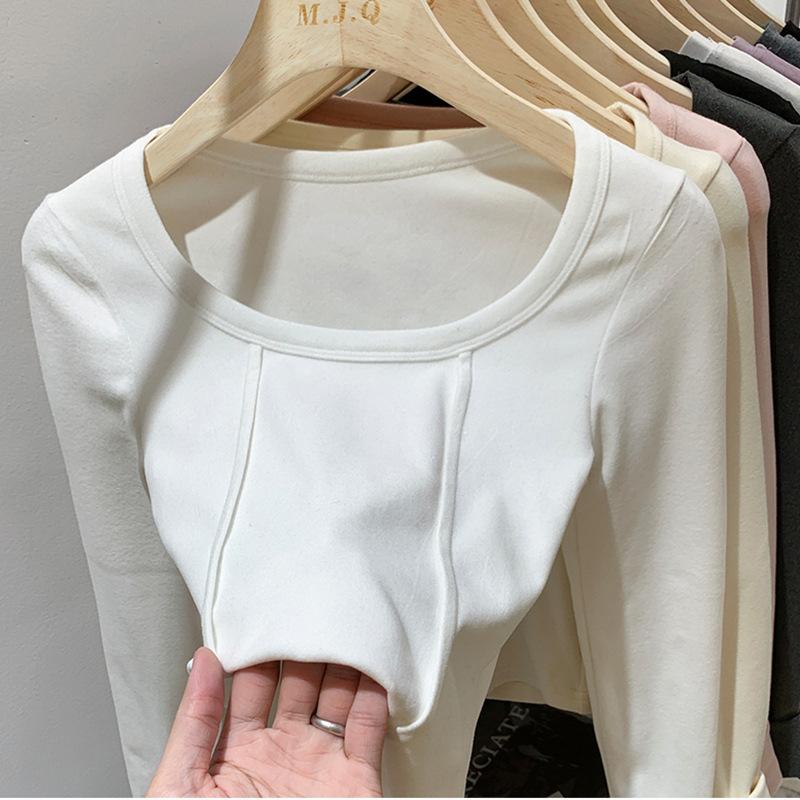 Long-sleeved T-shirt Women's Autumn and Winter New Inner Short Bottoming Shirt Spice Girl Slim-fitting and Thin Student Top