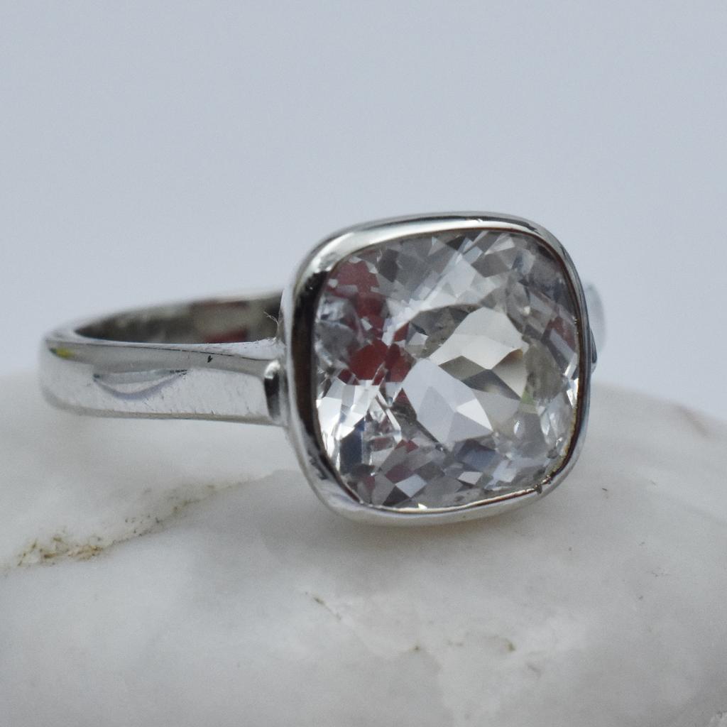 Natural White Sapphire Square Cushion Cut Silver Ring 22.60 Ct certified AR-3135-Sa