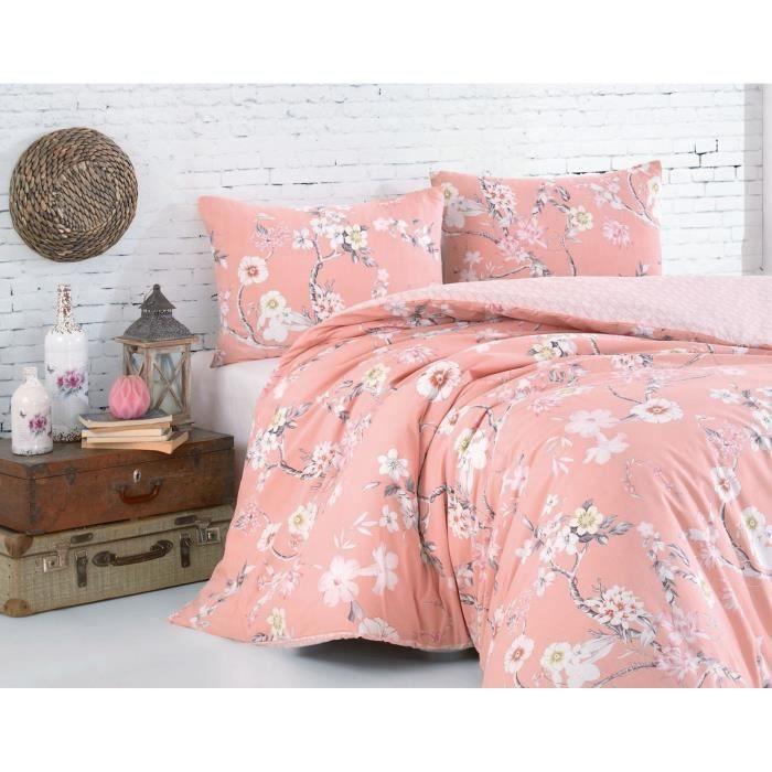 Parure de lit - 1 housse de couette 220 x 240 cm + 2 taies d'oreiller 60 x 60 cm - 100% coton renforcé - Poudre