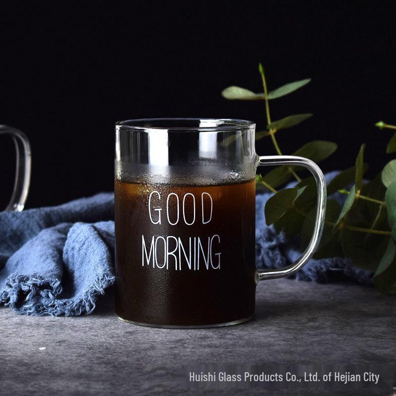 Simple Good Morning High Borosilicate Glass Cup for Breakfast, Water, and Milk 400~480 ml
