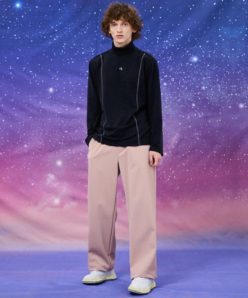 WAIKEI Wide Crack Artificial Leather Banding Pants Dust Pink