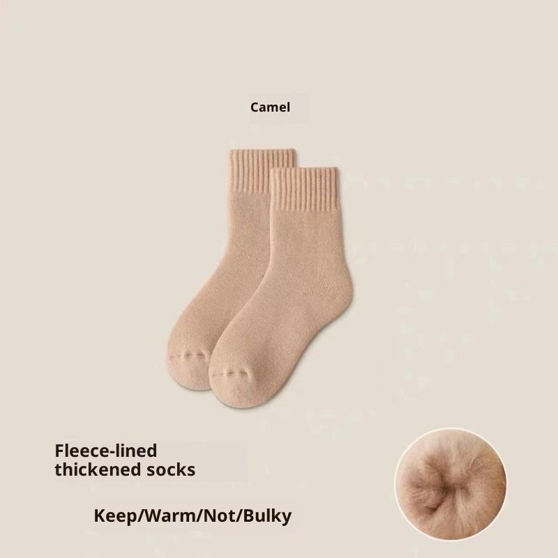 Socks Women's Autumn and Winter Velvet Padded Wool Socks Warm and Comfortable Soft Waxy Cashmere Socks Super Thick Simple Terry Socks