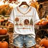 Women's Casual V-Neck Short Sleeve Pullover Top with Thanksgiving Print