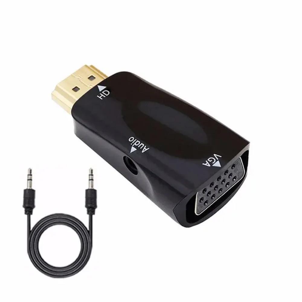 Hdmi-kompatibel VGA-kabelkonverter, hann- til hunn-adapter, 3,5 mm jack, lyd, HD 1080p for PC, bærbar PC, nettbrett
