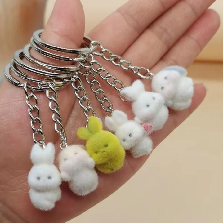 Stylish Rabbit Keychain Pendant Lovely Animal Shaped Keychains Flocking Keyring