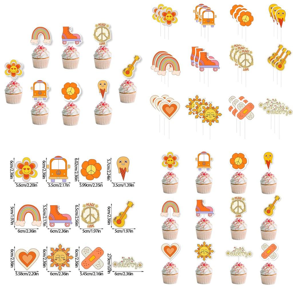 Cake Themed Bohemian Toppers Decor With Cartoon Style Paper Flags For Events