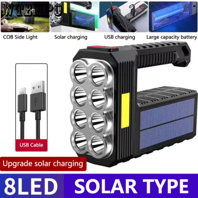 Solar Rechargeable USB Strong Light Flashlight Super Bright Led Flashlight Portable Searchlight Distant Light