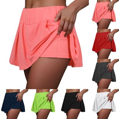 Falda de tenis deportiva informal de Color sólido para mujer, falda corta plisada, pantalones cortos con falda con bolsillos