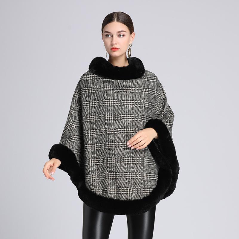 Autumn and Winter Hair Collar Shawl Cape Loose Pullover Sweater Tweed Jacket