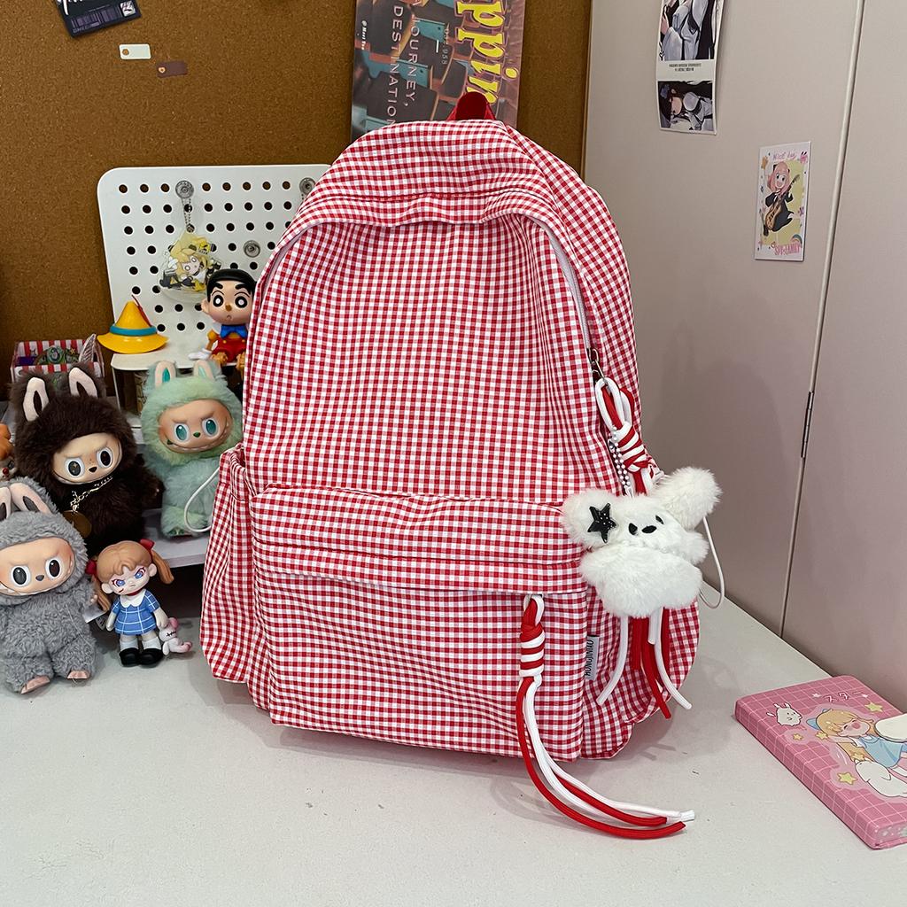Schoolbag1011 Spring cute plaid schoolbag female junior high school student Japanese small fresh backpack sweet girl backpack