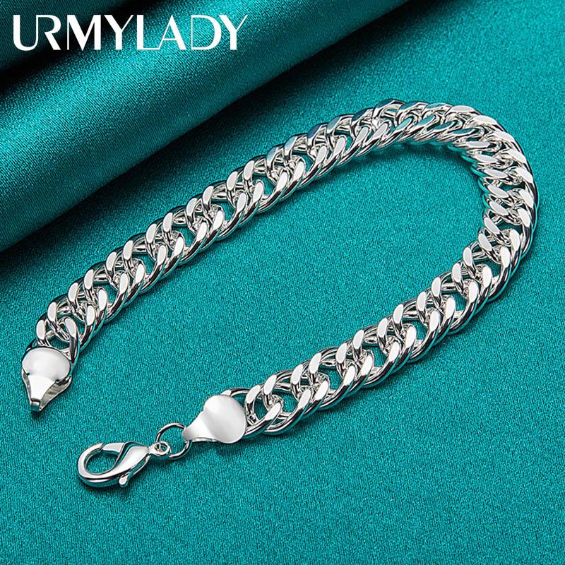 925 Sterling Silver 10mm Side Chain Bracelet For Men Women Fashion Wedding Party Charm Jewelry