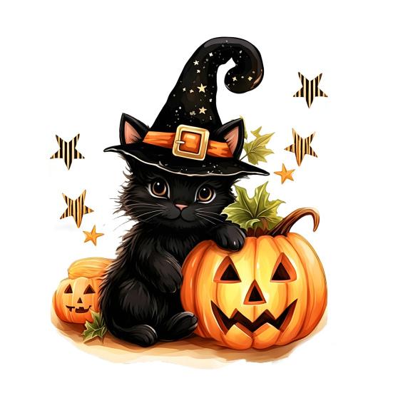 Halloween Static Window Cling Cute Black Cat & Witch Hat Pumpkin Decal