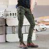 Motorcycle Cargo Pants Pleats Multi Pockets Solid Color Slim Fit Streetwear Hip