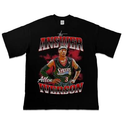 NBA Star Ray Allen Iverson American T-shirt Heavy Drop Shoulder Small Neckline Cotton Basketball Short Sleeve T-shirt