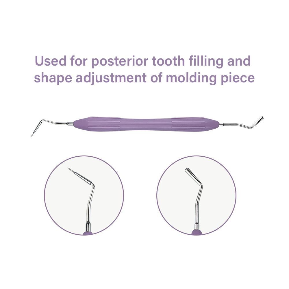 Tannlege Dobbeltsidig Rustfritt Stål Resin Fyllersett Kompositt Resin Fyllspatel Silikonhåndtak Tannlege