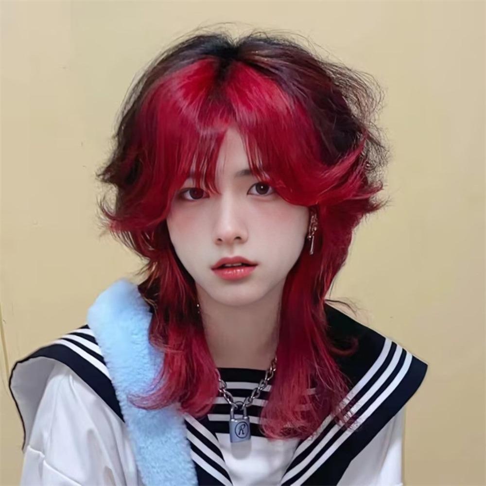 Heat Resistant Mullet Head Wigs with Bangs Synthetic Anime Men Wigs Long Cosplay Wig Party
