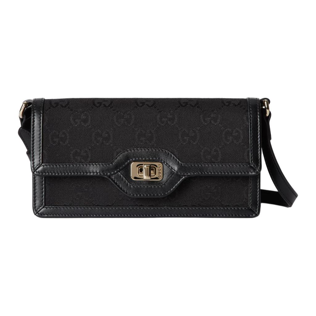 Gucci Luce Detachable Shoulder Strap Turn Lock Closure Canvas And Leather Mini Handbag Women handbag Black 790038-FADHY-1000