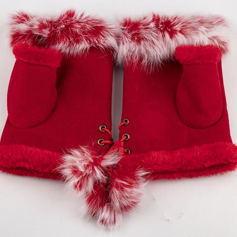 

1 пара женских зимних замшевых меховых перчаток без пальцев, варежек, мягких теплых на флисовой подкладке