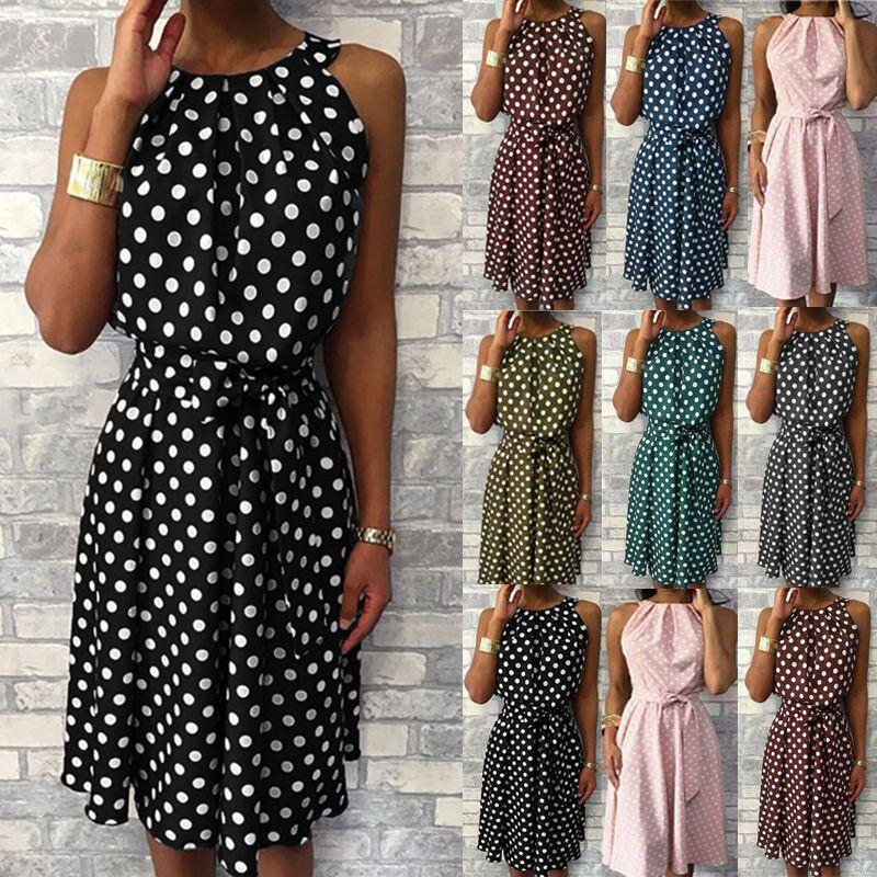 Trendy Plus Size Women's Sleeveless Polka Dot Midi Dress For Summer Celebrations