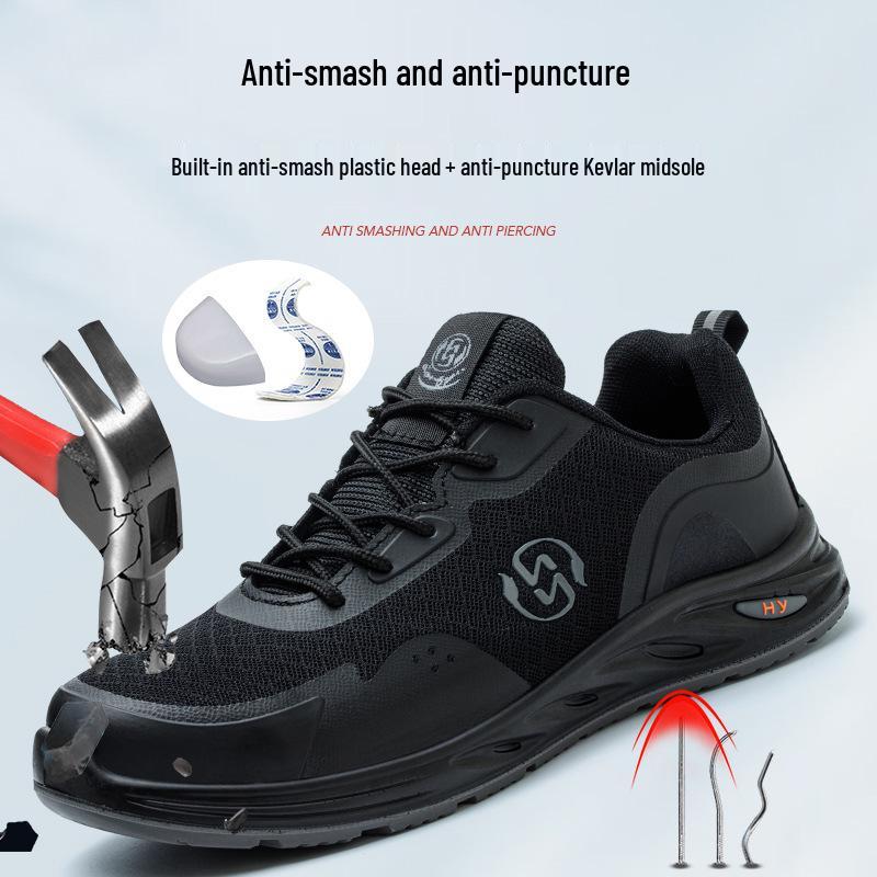 Men's Anti-Smash Breathable Safety Shoes - Wear-Resistant PU Sole, Comfortable Mesh Labor Protection Footwear