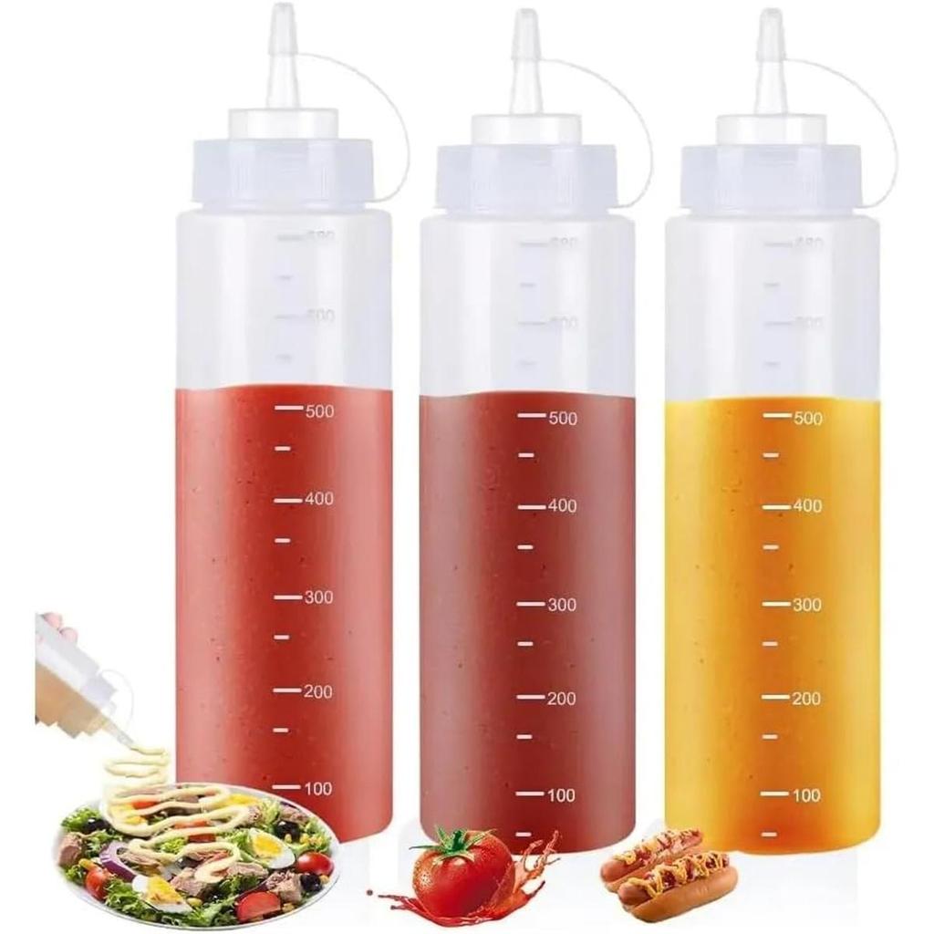 3 Pack 24 oz Plastic Squeeze Squirt Condiment Bottles with Cap Lids, Perfect for Condiments