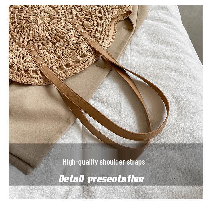 Round Ethnic Style Woven Shoulder Bag - Hollow Paper Rope Tote for Summer Beach and Commute