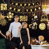 Happy New Year Decorations 2026, Black Gold Happy New Year Banner and New Years Hanging Swirls,New Years Eve Party Supplies Hanging Decoration for
