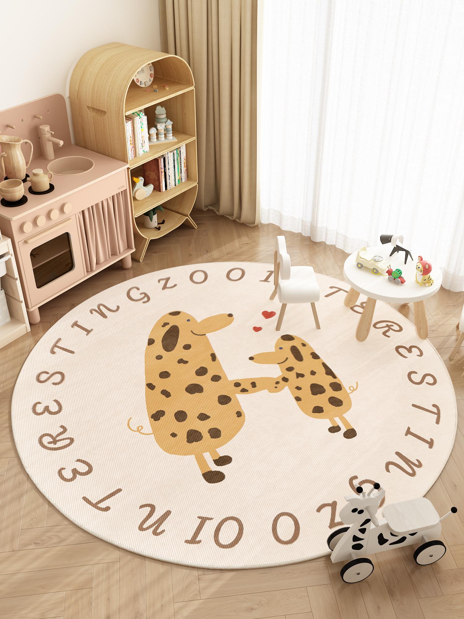 Tapis Motif Dessin Animé pour Salon Style Crème Décoration Chambre à Coucher Tapis Rond Épais Pelucheux Tapis d'Éveil Rampant Tapis Doux Moelleux pour Salon 80x80CM