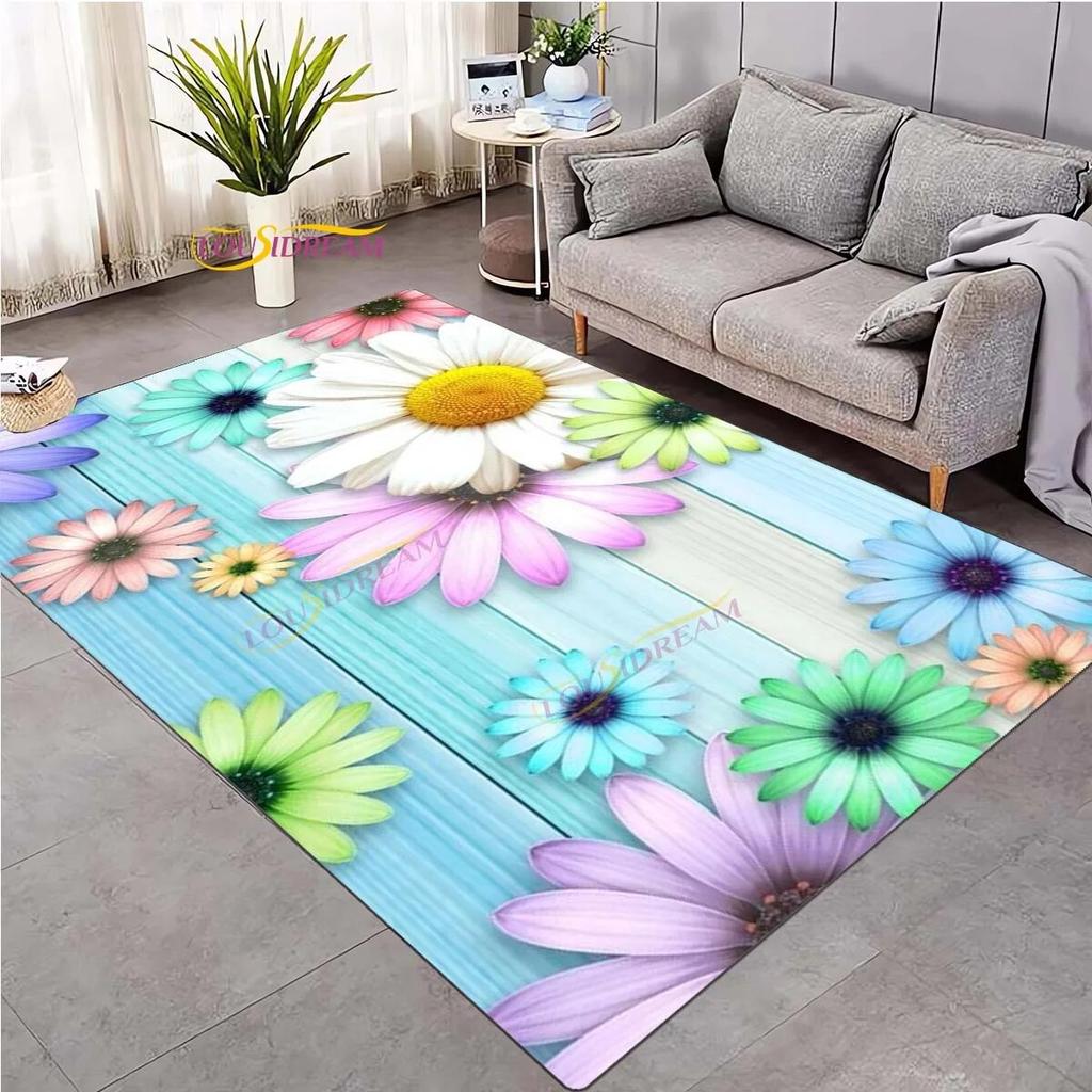 Koberec 3D Daisy Flowers Butterflies Velkoplošné koberce Barevný Butterfly Sunflower Koberec do obývacího pokoje Ložnice Herna Domácí dekorace