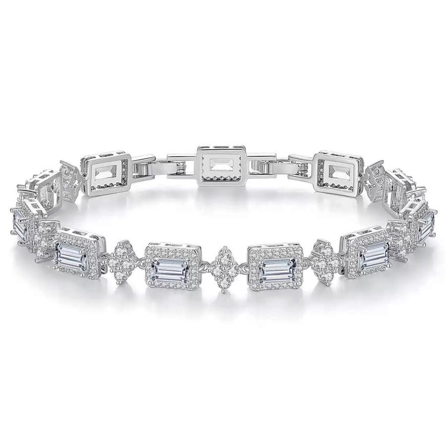 ThreeGraces New Trendy Shiny Baguette Cubic Zirconia Bridal Wedding Link Chain Bracelet for Women Fashion Party Jewelry