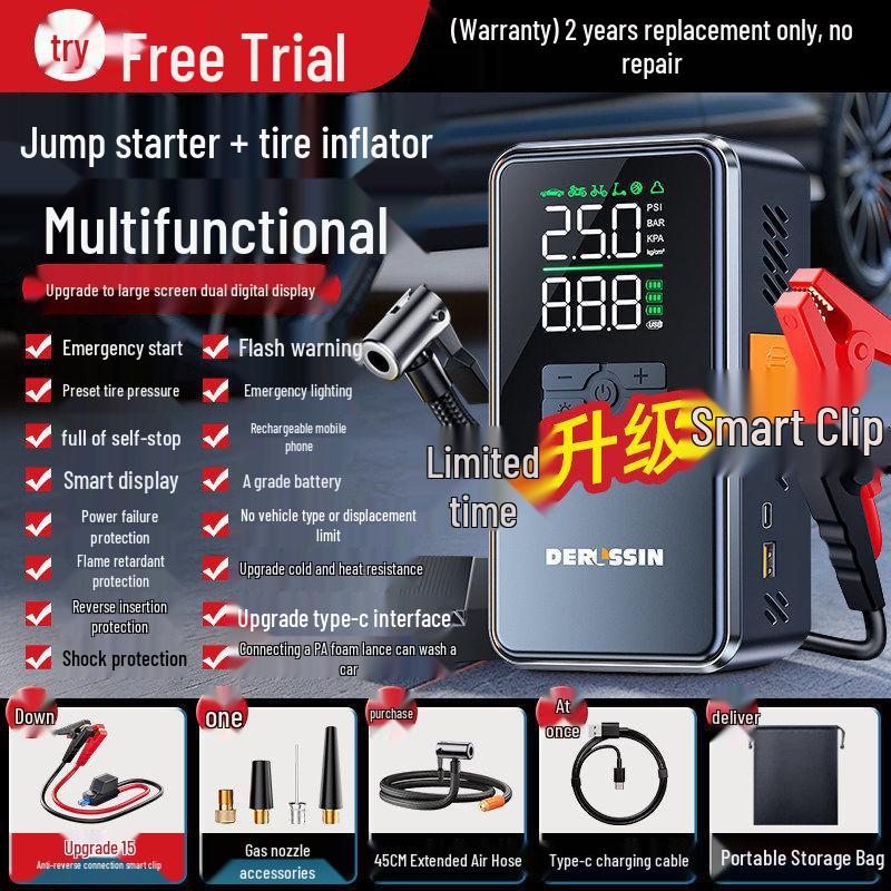 Wireless Car Tire Inflator & Jump Starter with Portable Power Bank