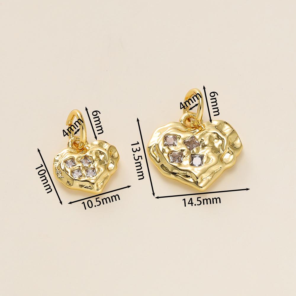 2Piece/Lot 14/18K Gold Color Plated Heart Shape Pendants with Zircon for DIY Bracelets Necklace Jewelry Making Accessories