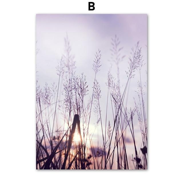 Dandelion Reed Purple Flower Sea Grass Sunset Nordic Poster  Pictures Wall Art Print Canvas Painting Decoration For Living Room