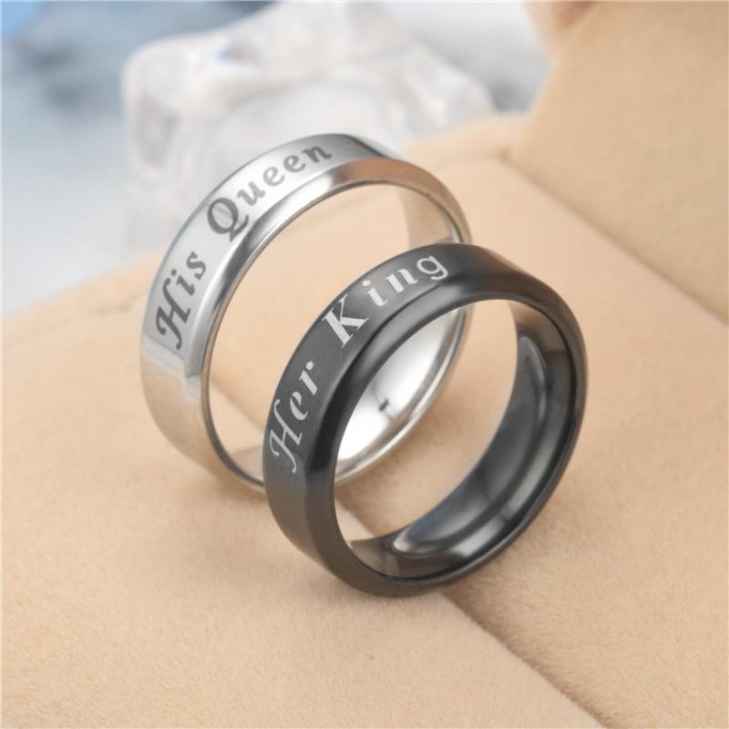 1Pc Fashionable and Simple "herking His Queen" Queen Titanium Steel Ring