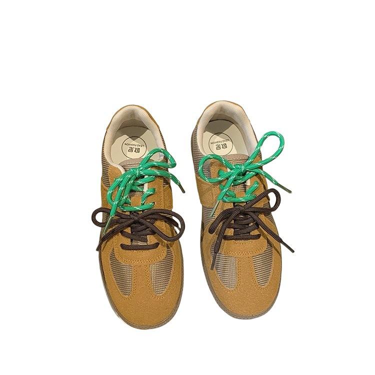 

Ретро-цвета, сочетающиеся с двойной шнуровкой, женские летние новые сетчатые дышащие универсальные повседневные немецкие кроссовки для тренировок 40 жёлтый