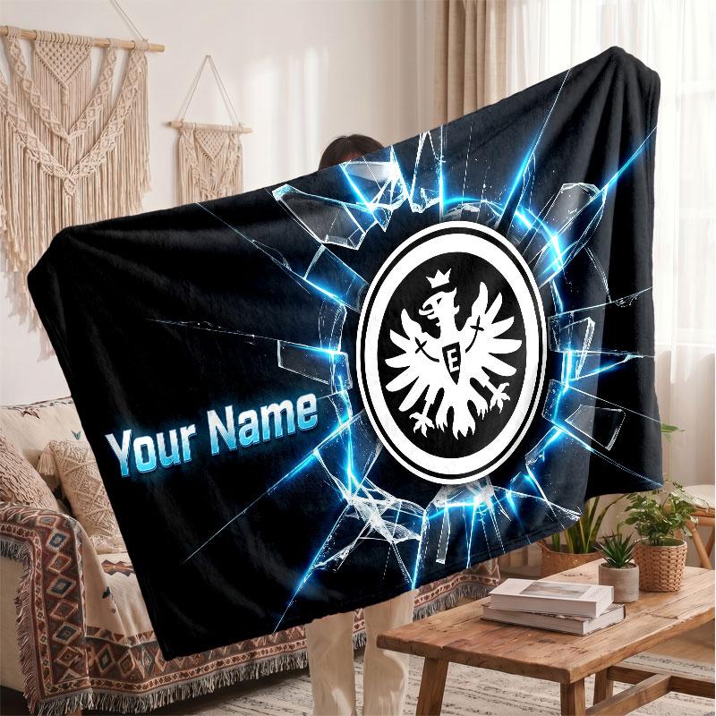 Eintracht Frankfurt Personalized Fleece Blanket With Football Logo, Custom Name Text Soft Warm Home Throw Blanket