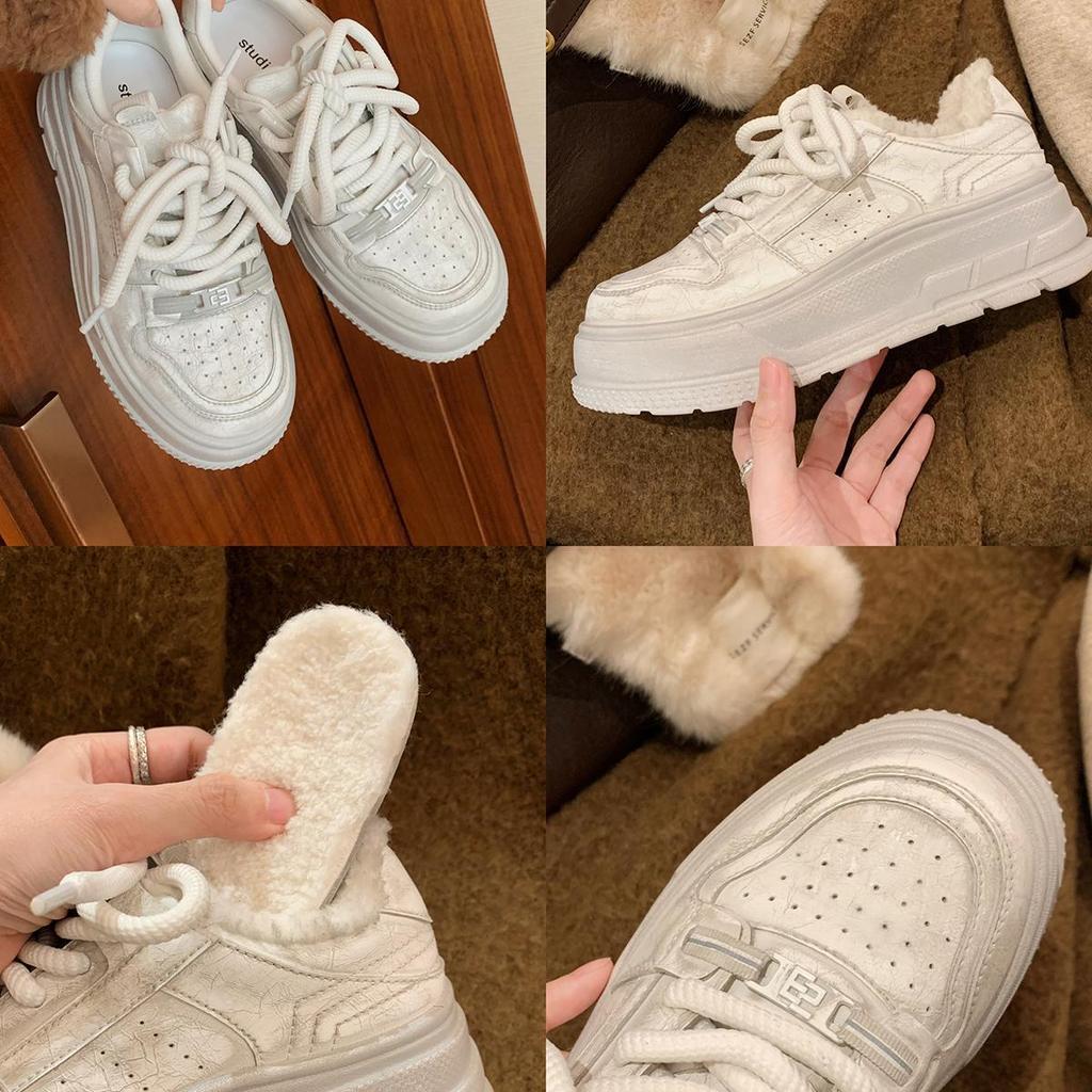 Rindslederversion~ Traubenmutter, die gleichen dicken Schnürsenkel sind alt, lässig, Samt, dicke Sohlen erhöhen die Höhe, schmutzige Board-Schuhe, kleine weiße Damenschuhe