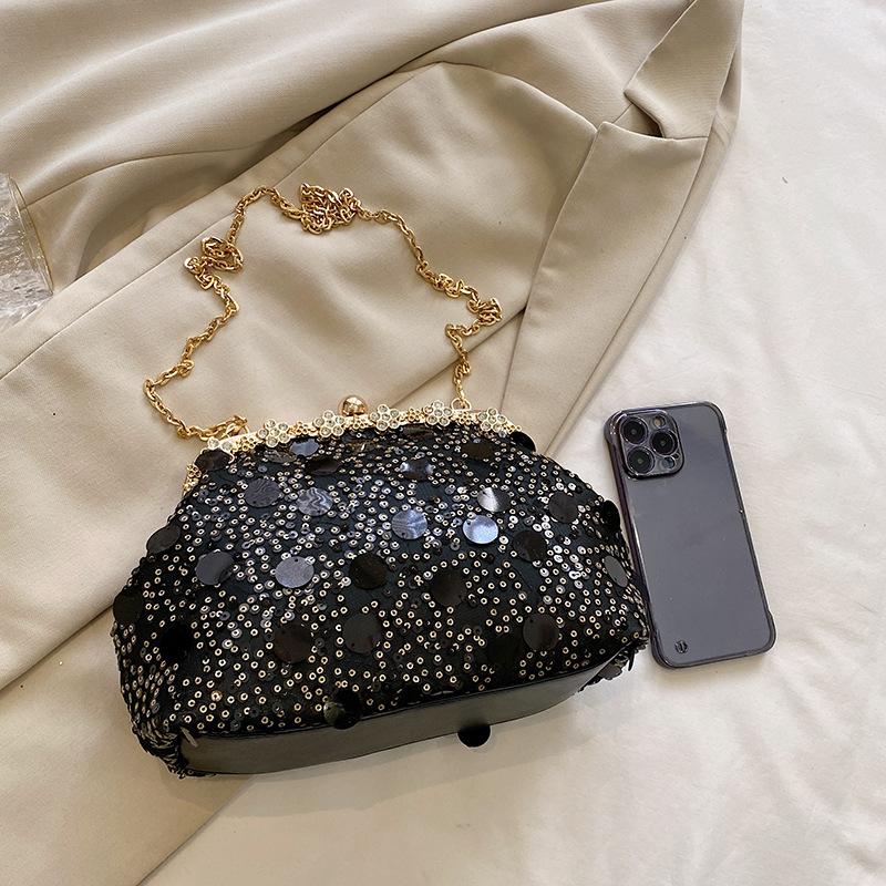 Sequins Evening Clutch Bag Fashion Evening Bags Chain Strap Bling Shoulder Bag Large Capacity Top Handle Purse for Wedding Party