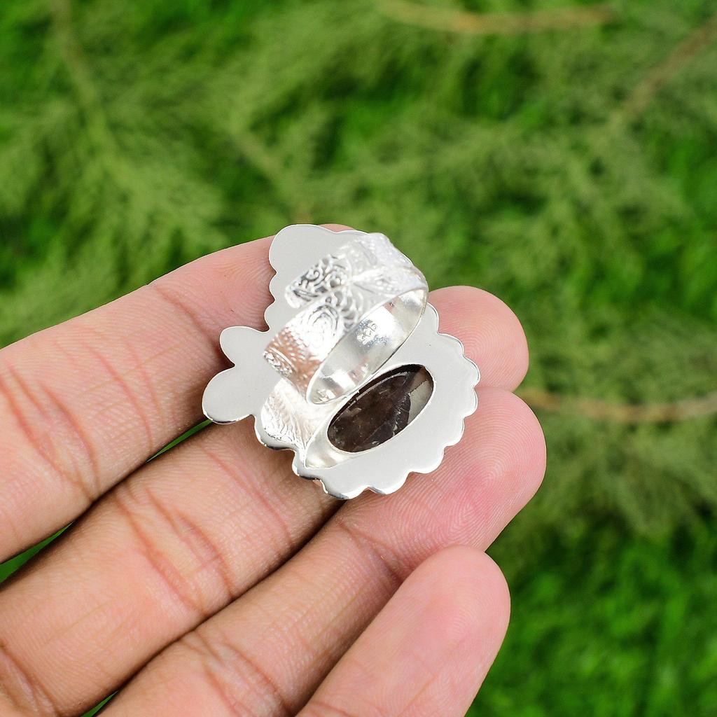 Gift For Women Solitaire Adjustable Ring 925 Silver Natural Elestial Quartz